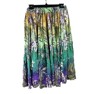 Vintage Skirt Pleated Retro Sz Large Artsy Midi Purple Green Boho Hippie Safari‎
